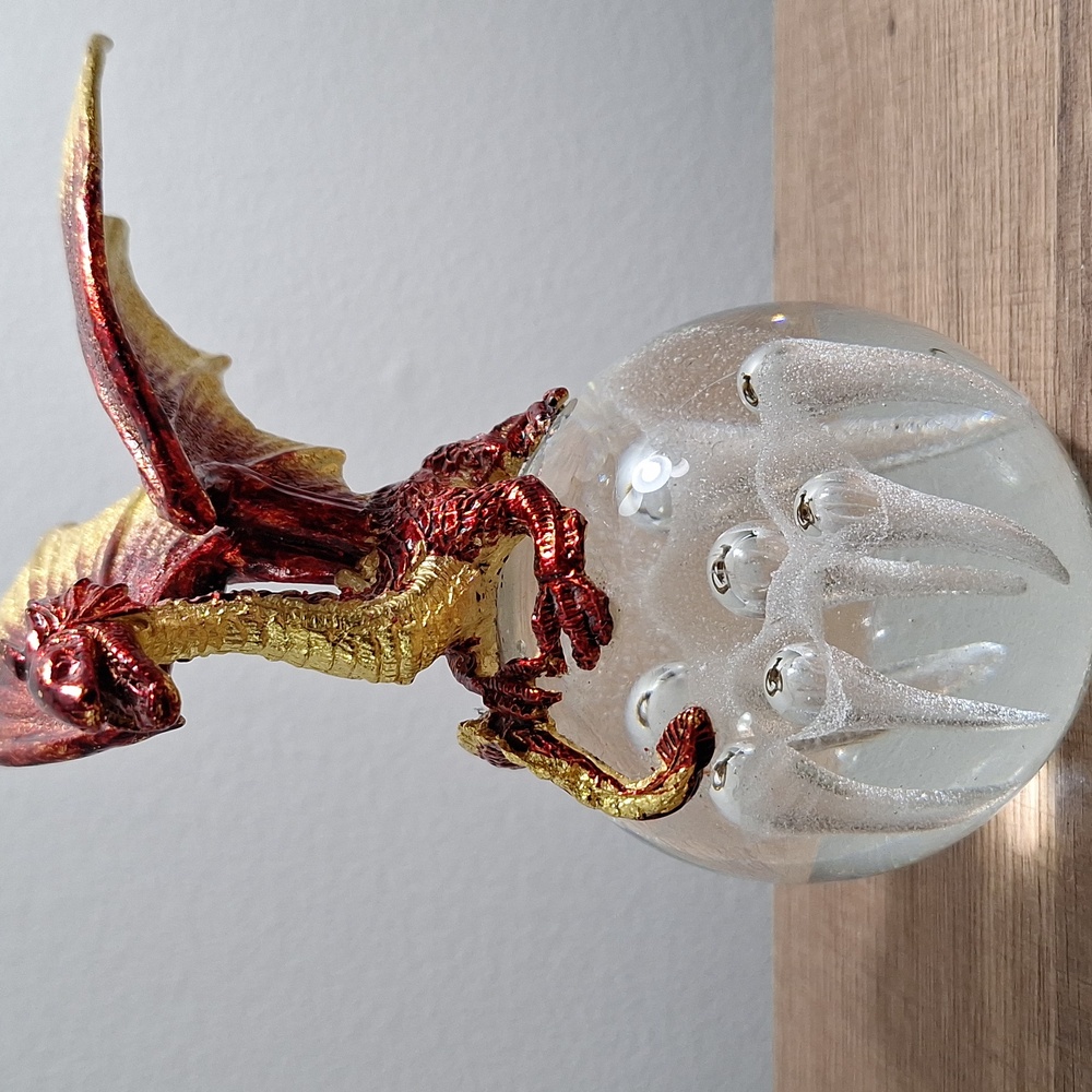 #AAF Majestic Red and Gold Metal Dragon GLASS Figurine. paperweight